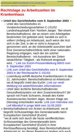 Vorschau der mobilen Webseite archiv.labournet.de, LabourNet Germany: Arbeitszeiten im Krankenhaus