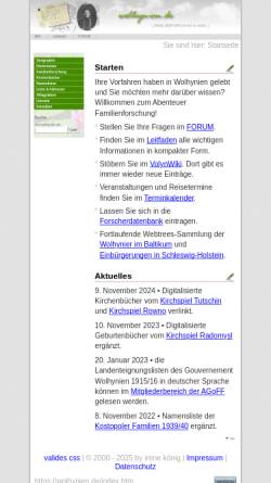 Vorschau der mobilen Webseite www.wolhynien.de, Wolhynien.de - Familienforschung & mehr