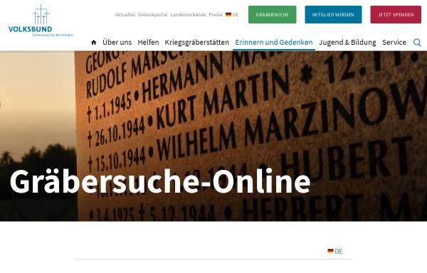 Vorschau von www.volksbund.de, Gräbersuche des Volksbundes Deutsche Kriegsgräberfürsorge e.V.