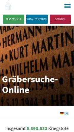 Vorschau der mobilen Webseite www.volksbund.de, Gräbersuche des Volksbundes Deutsche Kriegsgräberfürsorge e.V.