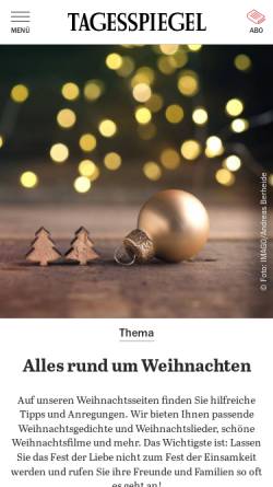 Vorschau der mobilen Webseite weihnachten.tagesspiegel.de, Berlin Weihnachtsseiten - Verlag Der Tagesspiegel GmbH