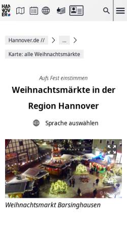 Vorschau der mobilen Webseite www.hannover.de, Hannover Region - Weihnachtsmärkte in der Region Hannover