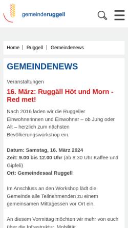 Vorschau der mobilen Webseite www.ruggell.li, Ruggell