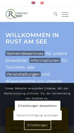 Vorschau der mobilen Webseite www.rust.at, Rust am Neusiedlersee - Ruster Adventmeile