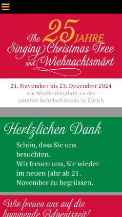 Vorschau der mobilen Webseite www.singingchristmastree.ch, Zürich - The Singing Christmas Tree und Wiehnachtsmärt
