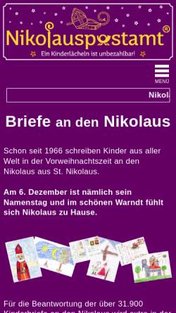 Vorschau der mobilen Webseite www.nikolauspostamt.de, Nikolauspostamt und Weihnachtspostamt St. Nikolaus im Warndt (Saarland) - Peter Gerecke