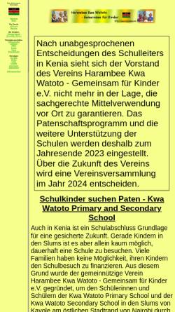 Vorschau der mobilen Webseite www.harambee.de, Harambee Kwa Watoto - Gemeinsam für Kinder e.V.