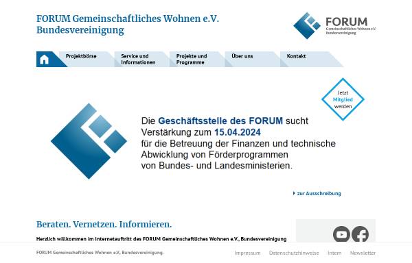 Vorschau von www.fgw-ev.de, Forum Gemeinschaftliches Wohnen e.V. Bundesvereinigung
