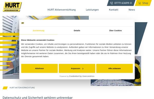 Vorschau von www.hurt-aktenvernichtung.de, Hurt Aktenvernichtung GmbH