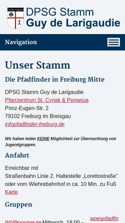 Vorschau der mobilen Webseite pfadfinder-freiburg.de, DPSG Stamm Guy de Larigaudie, Freiburg