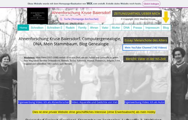 Vorschau von kruse33.wixsite.com, Ahnenforschung Kruse Baiersdorf