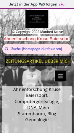 Vorschau der mobilen Webseite kruse33.wixsite.com, Ahnenforschung Kruse Baiersdorf