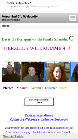 Vorschau der mobilen Webseite veronika87.beepworld.de, Schneider, Familie