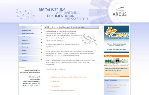 Vorschau von www.arcus-hh.de, A.R.C.U.S. Gesellschaft für elektronische Archivierung mbH
