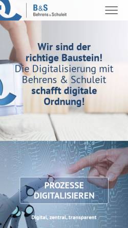 Vorschau der mobilen Webseite www.behrens-schuleit.de, B&S Behrens & Schuleit GmbH