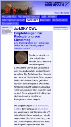 Vorschau der mobilen Webseite www.volkssternwarte-ubbedissen.de, DarkSky OWL - Aktion gegen Lichtverschmutzung