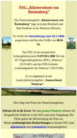 Vorschau der mobilen Webseite www.klosterwiesen.de, Naturschutzgebiet Klosterwiesen von Rockenberg
