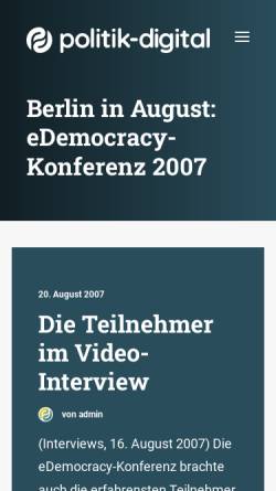 Vorschau der mobilen Webseite politik-digital.de, Politik-Digital: eDemocracy-Konferenz 2007 in Berlin: