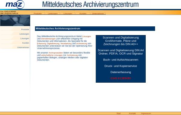 Vorschau von www.mazhalle.de, MAZ Mitteldeutsches Archivierungszentrum Halle GmbH