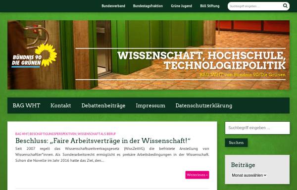 Vorschau von www.bag-wht.de, Bundesarbeitsgemeinschaft Wissenschafts-, Hochschul- und Technologiepolitik von Bündnis 90/DIE GRÜNEN
