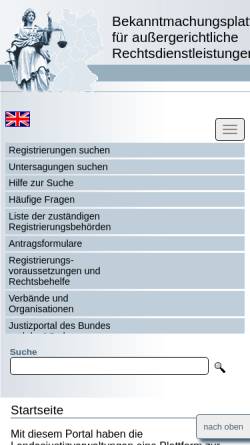 Vorschau der mobilen Webseite www.rechtsdienstleistungsregister.de, Justizportal - Verfahren