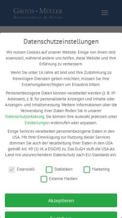 Vorschau der mobilen Webseite www.groth-mueller.de, Groth · Müller Rechtsanwälte in Partnerschaft & Notare