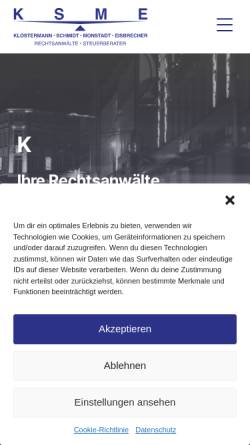 Vorschau der mobilen Webseite www.ksme-rechtsanwaelte.de, Klostermann, Schmidt, Monstadt, Eisbrecher