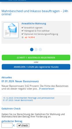 Vorschau der mobilen Webseite www.inkasso-sofort.de, SweBo Anwaltssozietät