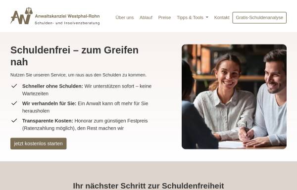 Vorschau von www.schulden-insolvenzberatung.de, Anwaltskanzlei Westphal