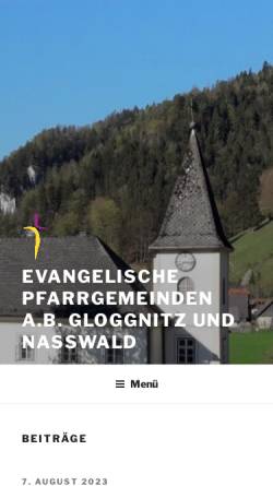 Vorschau der mobilen Webseite gloggnitz.evang.at, Evangelische Pfarrgemeinde Gloggnitz und Nasswald
