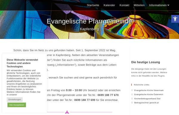 Vorschau von www.evang-kapfenberg.at, Evangelische Kirche-Pfarrregion Kapfenberg-Turnau-Palbersdorf