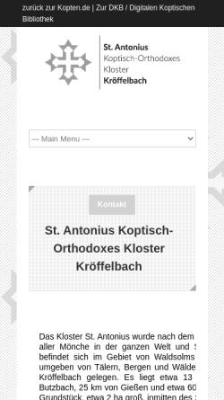Vorschau der mobilen Webseite kroeffelbach.kopten.de, Koptisch-Orthodoxes St. Antonius Kloster Kröffelbach