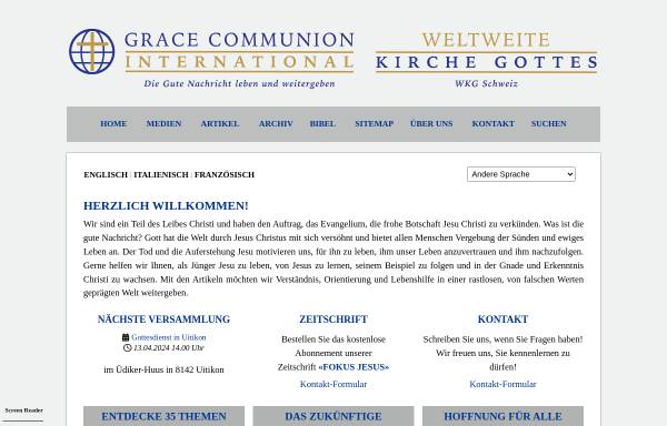 Vorschau von www.wkg-ch.org, Weltweite Kirche Gottes Schweiz