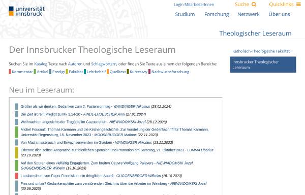 Vorschau von www.uibk.ac.at, Theologischer Leseraum