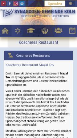 Vorschau der mobilen Webseite www.sgk.de, Koscheres Restaurant - Synagogen-Gemeinde Köln