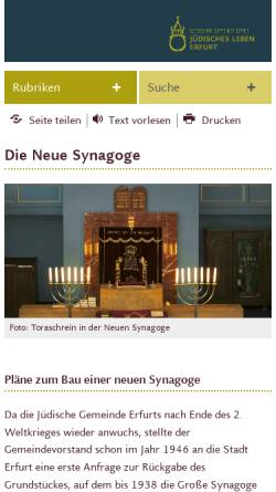Vorschau der mobilen Webseite juedisches-leben.erfurt.de, Neue Synagoge Erfurt