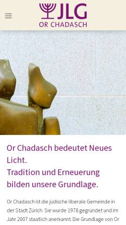 Vorschau der mobilen Webseite www.jlg.ch, Jüdische Liberale Gemeinde – Or Chadasch – Zürich