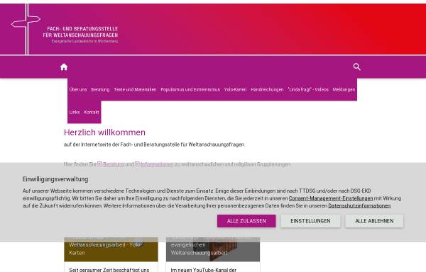 Vorschau von www.weltanschauungsbeauftragte.elk-wue.de, Ev. Landeskirche Württemberg - Arbeitsstelle für Weltanschauungsfragen