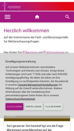 Vorschau der mobilen Webseite www.weltanschauungsbeauftragte.elk-wue.de, Ev. Landeskirche Württemberg - Arbeitsstelle für Weltanschauungsfragen