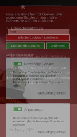 Vorschau der mobilen Webseite www.feuerwehr-weilamrhein.de, Freiwillige Feuerwehr Weil am Rhein