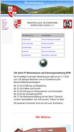 Vorschau der mobilen Webseite werleshausen.de, Freiwillige Feuerwehr Werleshausen e.V.