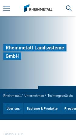 Vorschau der mobilen Webseite www.rheinmetall-defence.com, Rheinmetall Landsysteme GmbH