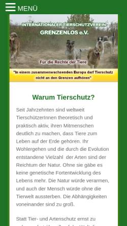 Vorschau der mobilen Webseite www.itvgrenzenlos.de, Internationaler Tierschutzverein Grenzenlos e.V.