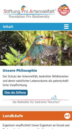 Vorschau der mobilen Webseite www.stiftung-pro-artenvielfalt.org, Stiftung Pro Artenvielfalt