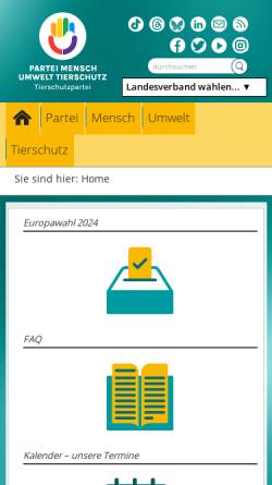Vorschau der mobilen Webseite tierschutzpartei.de, Partei Mensch Umwelt Tierschutz