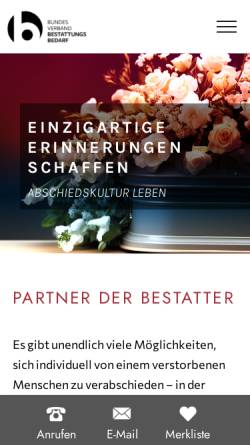 Vorschau der mobilen Webseite bundesverband-bestattungsbedarf.de, Bundesverband Bestattungsbedarf e.V.