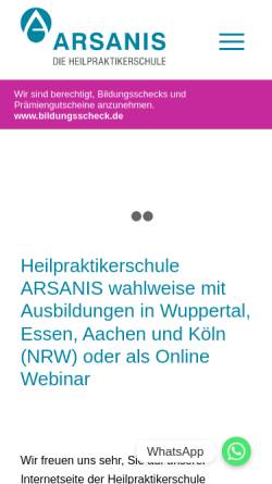 Vorschau der mobilen Webseite www.therapie-ausbildungen.de, Heilpraktikerschule Arsanis
