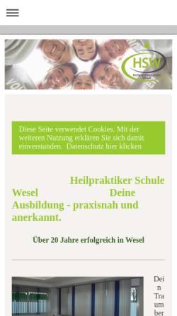 Vorschau der mobilen Webseite www.heilpraktikerschule-wesel.nrw, HSW Heilpraktikerschule Wesel