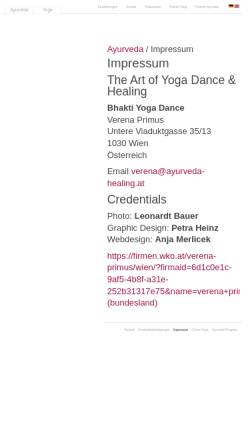Vorschau der mobilen Webseite www.ayurveda-healing.at, Bhakti Yoga Dance - Verena Primus