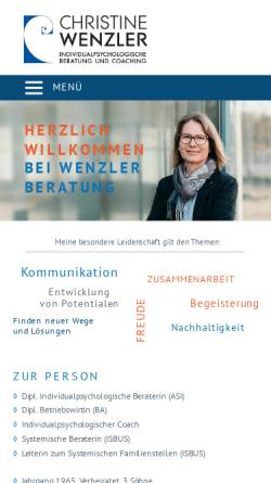 Vorschau der mobilen Webseite www.wenzler-beratung.de, Individualpsychologische Beratung und Coaching - Christine Wenzler